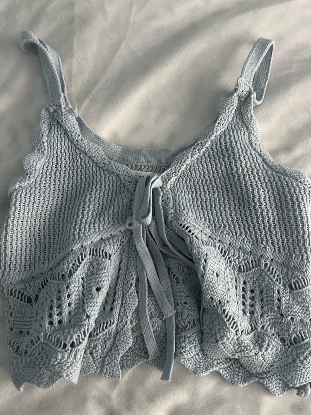 Aeropostale Pale Blue Crochet Tie-Front Knit Tank
